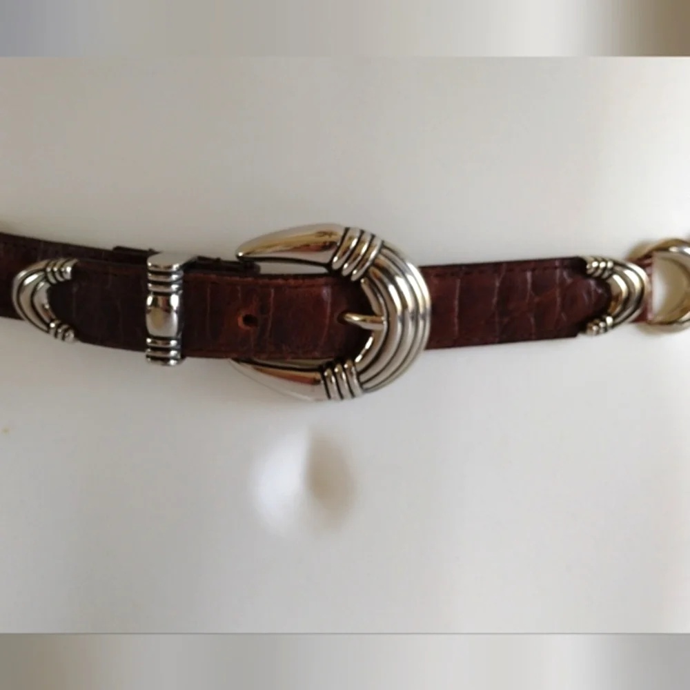 Captiva Tan Embossed Leather Decorative Heavy Silver Metal Accent Belt